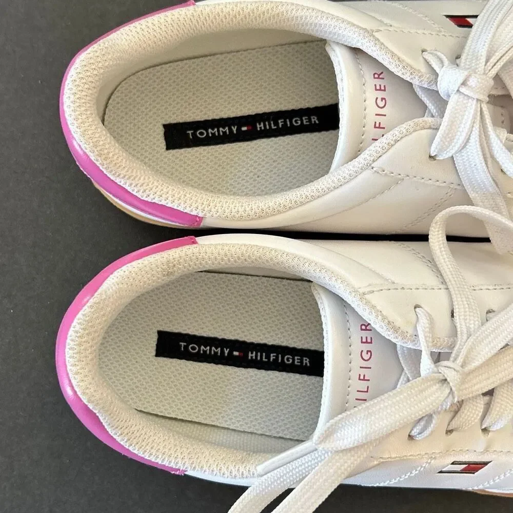 Tommy Hilfiger Lazsie Women's Sneakers White Pink Suede T-Toe Gum Sole Sz 9
